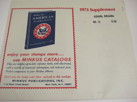 Minkus 1973 Albania Bulgaria Stamp Album Supplement #12 New Old Stock