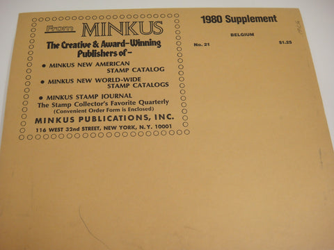 Minkus 1980 Belgium Stamp Album Supplement 21 New Old Stock