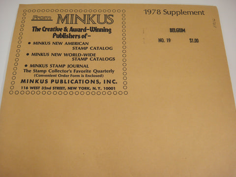 Minkus 1978 Belgium Stamp Album Supplement 19 New Old Stock