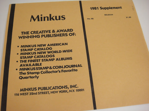 Minkus 1981 Belgium Stamp Album Supplement 22 New Old Stock