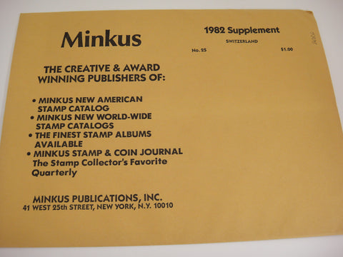 Minkus 1982 Switzerland Stamp Album Supplement 25 NOS