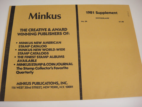 Minkus 1981 Switzerland Stamp Album Supplement 24 NOS