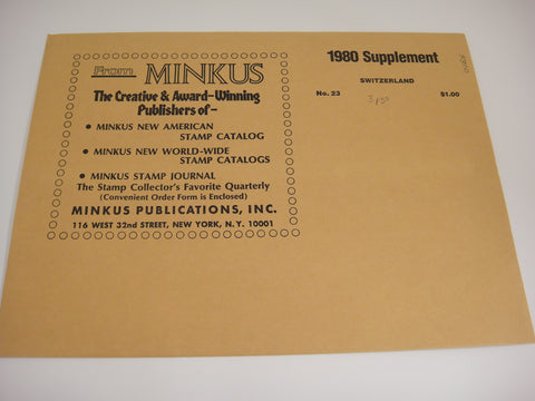 Minkus 1980 Switzerland Stamp Album Supplement 23 NOS
