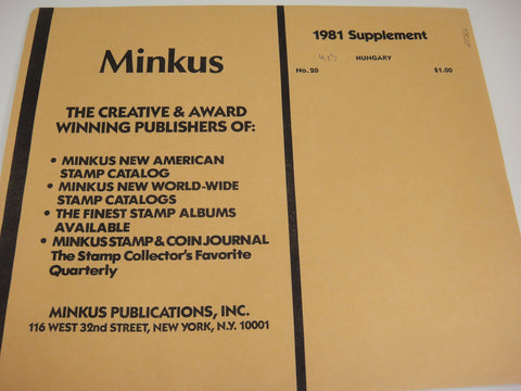 Minkus 1981 Hungary Stamp Album Supplement 20 NOS