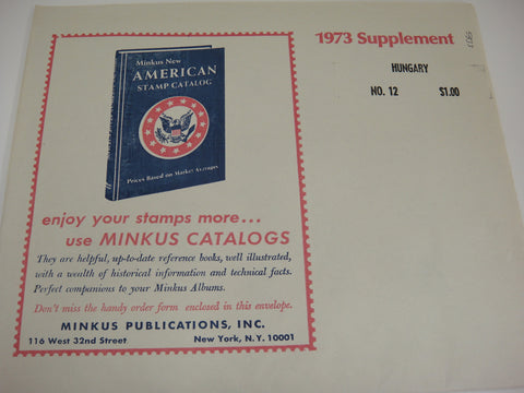 Minkus 1973 Hungary Stamp Album Supplement 12 NOS