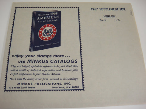 Minkus 1967 Hungary Stamp Album Supplement 6 NOS