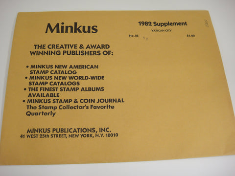 Minkus 1982 Vatican Stamp Album Supplement 25 NOS