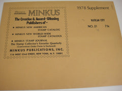 Minkus 1978 Vatican City Stamp Album Supplement 21 NOS