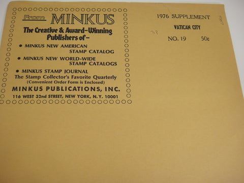 Minkus 1976 Vatican City Stamp Album Supplement 19 NOS