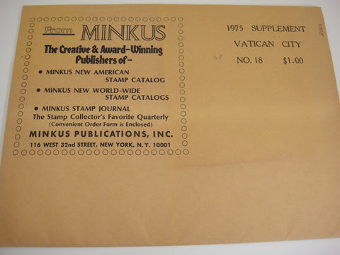 Minkus 1975 Vatican City Stamp Album Supplement 18 NOS