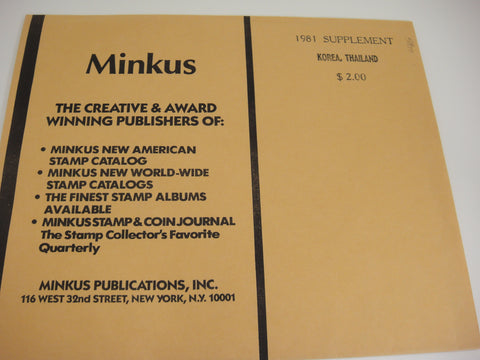 Minkus 1981 Korea Thailand Stamp Album Supplement NOS