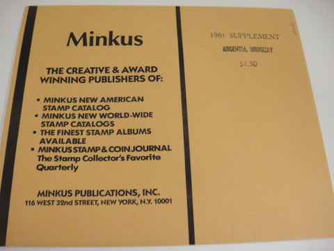 Minkus 1981 Argentina & Uruguay Stamp Album Supplement NOS
