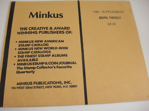 Minkus 1981 Bolivia Paraguay Stamp Supplement NOS