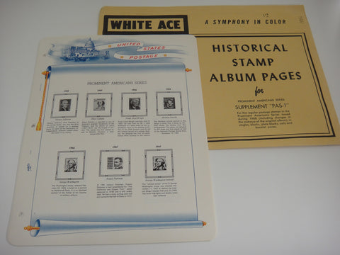 White Ace 1968 Prominent Americans Series Stamp Supplement PAS-1 NOS
