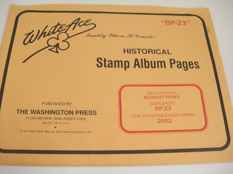 White Ace 2002 Booklet Panes Album Supplement United States BP-23 NOS