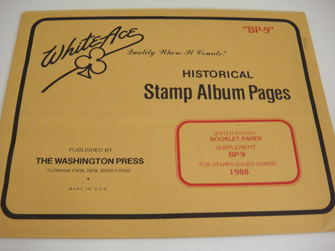 White Ace 1988 United States Booklet Panes Stamp Album Supplement BP-9