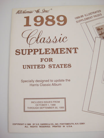 Harris Classic Stamp Album Supplement United States 1989 X113-89 New Old Stock