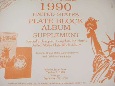 Harris 1990 Plate Block Stamp Album Supplement United States X109-90 New Old Stock