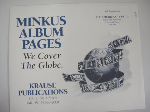 Minkus 1998 All American Part 2 Supplement Postal Stationery Corrected Pages MA298C