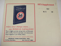 Minkus 1973 Italy Stamp Album Supplement 15 New Old Stock