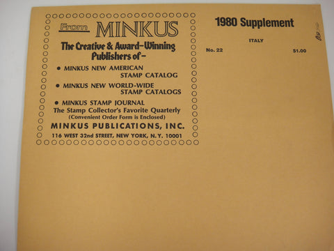 Minkus 1980 Italy Stamp Album Supplement 22 New Old Stock