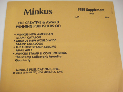 Minkus 1982 Italy Stamp Album Supplement 24 New Old Stock