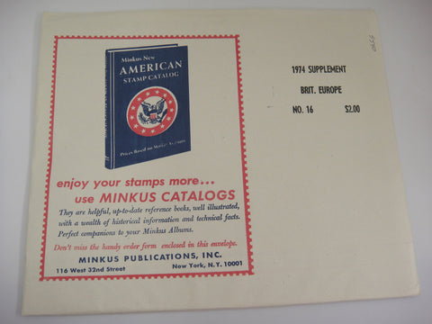 Minkus 1974 British Europe Album Supplement 16 Britain NOS