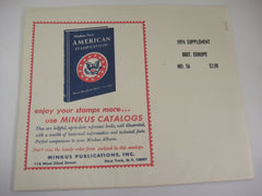 Minkus 1974 British Europe Stamp Album Supplement 16 Britain NOS