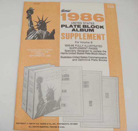 Harris Plate Block Stamp Album Supplement United States 1986 Volume B X109Y