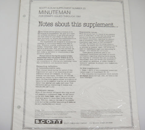 Scott 1991 US Minuteman Stamp Supplement 23 United States 180S191 NOS
