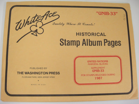 White Ace 1987 United Nations Marginal Inscription Blocks Album Supplement UNIB-33 NOS