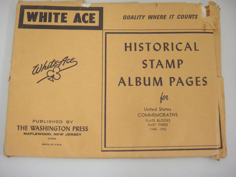 White Ace 1948-1952 Commemorative Plate Blocks Supplement Part 3 United States NOS