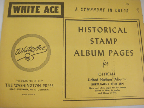 White Ace 1966 Official United Nations Supplement 13 for Singles and Blocks of 4 NOS
