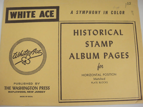 White Ace 15 Blank Pages for Horizontal Position Matched Plate Blocks NOS