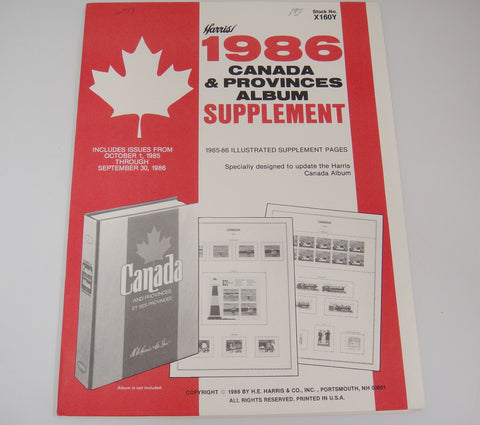 Harris Stamp Album Supplement Canada and Provinces 1986 X160Y New Old Stock