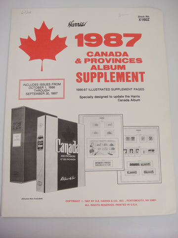 Harris Stamp Album Supplement Canada and Provinces 1987 X160Z New Old Stock