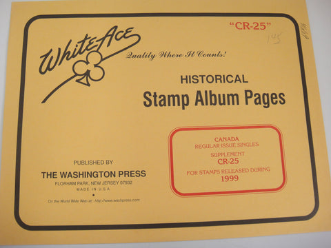 White Ace Canada 1999 Regular Issues Simplified Stamp Album Supplement CR-25