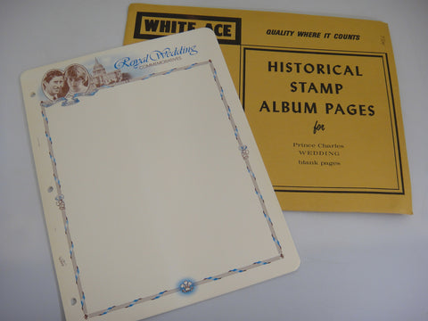 White Ace 10 Blank Border Pages for Prince Charles Royal Wedding Stamps NOS