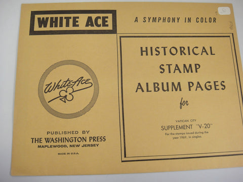 White Ace 1969 Vatican City Singles Stamp Album Supplement V-20 NOS