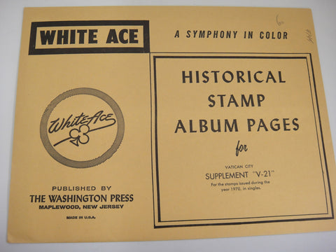 White Ace 1970 Vatican City Singles Stamp Album Supplement V-21 NOS