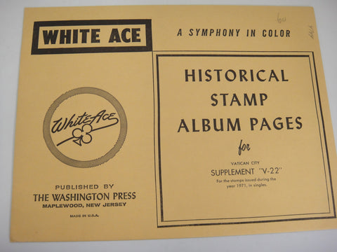 White Ace 1971 Vatican City Singles Stamp Album Supplement V-22 NOS