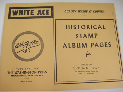 White Ace 1975 Vatican City Singles Stamp Album Supplement V-26 NOS
