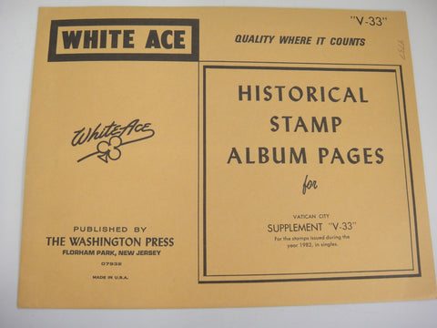 White Ace 1982 Vatican City Singles Stamp Album Supplement V-33 NOS