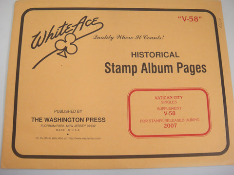 White Ace 2007 Vatican City Singles Stamp Album Supplement V-58 NOS