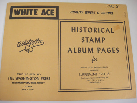 White Ace 1981 United States Regular Issues Supplement RSC-6 NOS