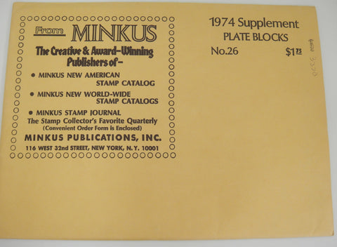 Minkus 1975 Plate Blocks Stamp Album Supplement 27 United States