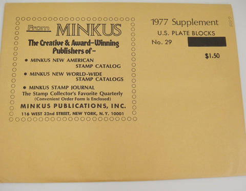 Minkus Plate Blocks Stamp Album Supplement 29 United States 1977 New Old Stock