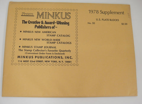 Minkus 1978 Plate Blocks Stamp Album Supplement 30 United States New Old Stock