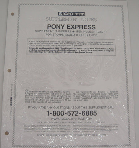 Scott Pony Express Stamp Supplement 22 United States 2010 178S010