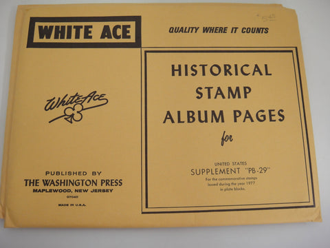 White Ace 1977 Commemorative Plate Blocks Supplement United States 1977 PB-29